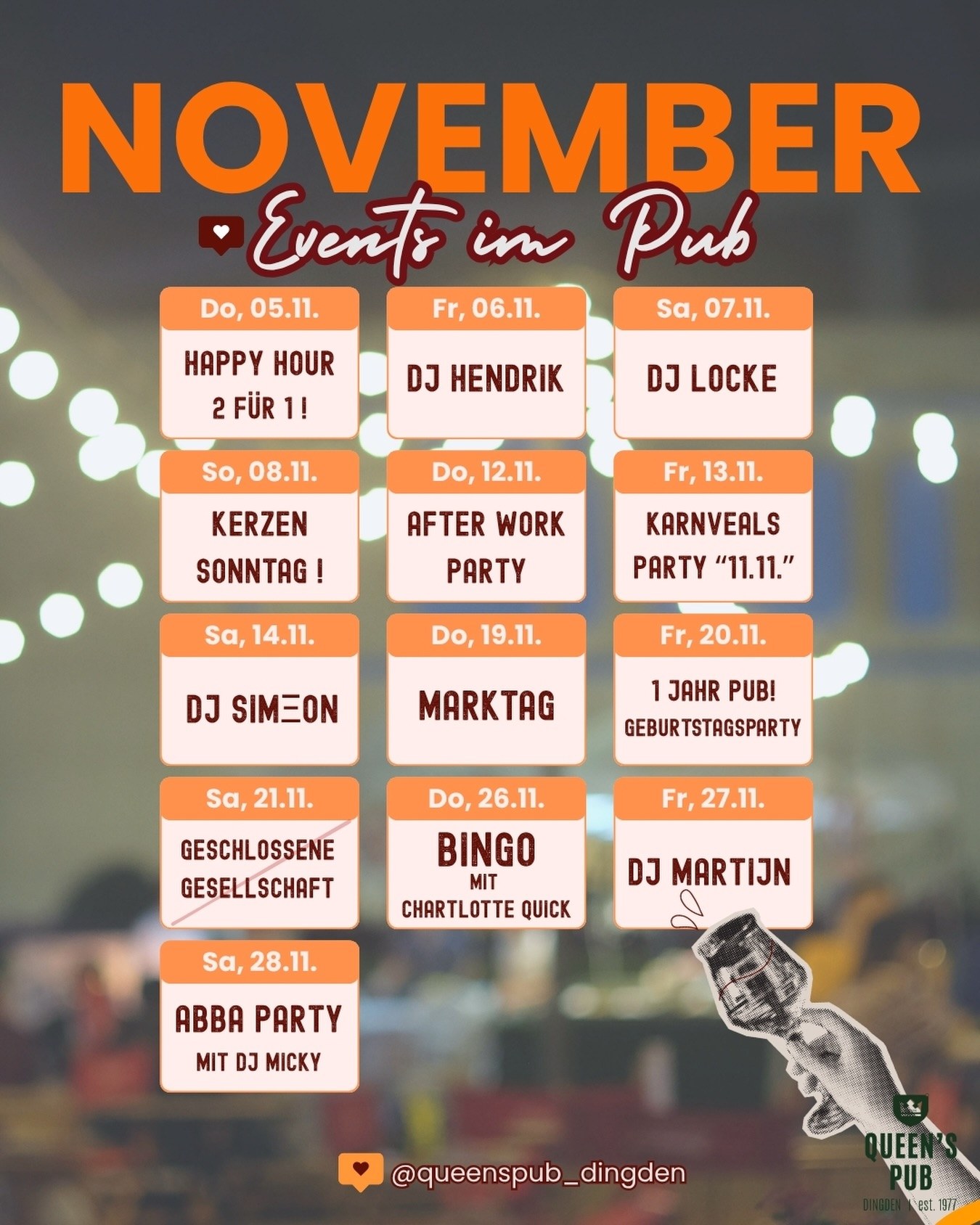 🍻 NOVEMBER IM QUEEN’S PUB! 🔥